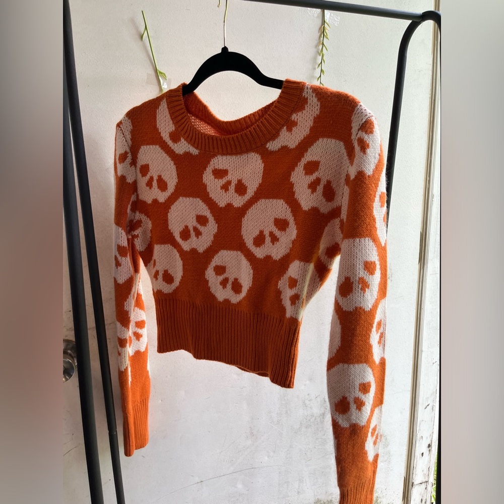 SHEIN orange skeleton sweater; Halloween